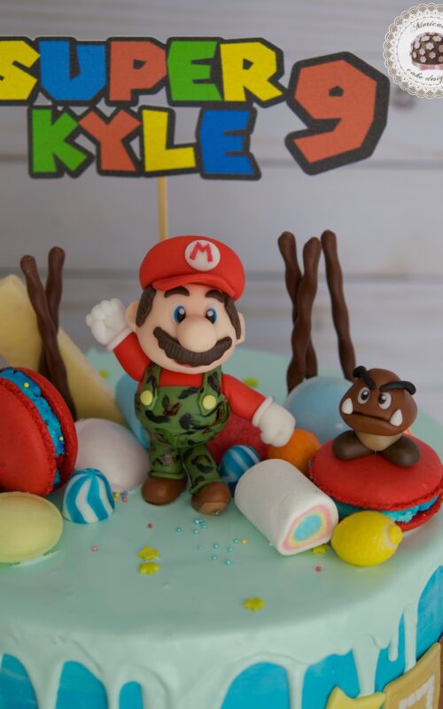 Tarta Super Mario, cake mario bros, gamers, drip cake, tartas decoradas, barcelona, mericakes, blueberry and lemond, mango cream, cake artist, retro cake 2