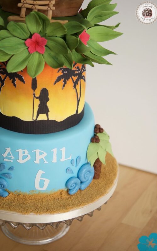 Vaina, Moana, Disney, hawaii, tropical cake, tartas barcelona, fondant, tarta cumpleaños, mericake, cupcakes, mesa dulce, cake decorating 1