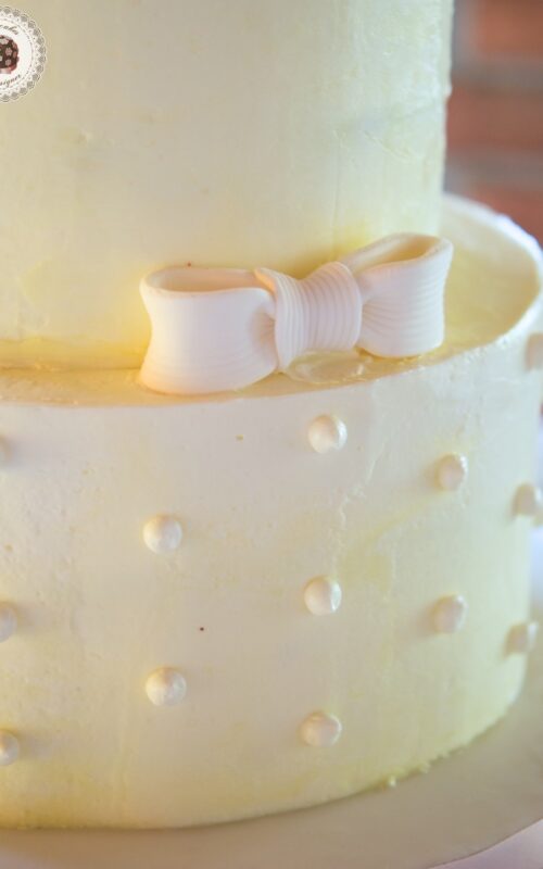 Cream Dots & Flowers Wedding Cake