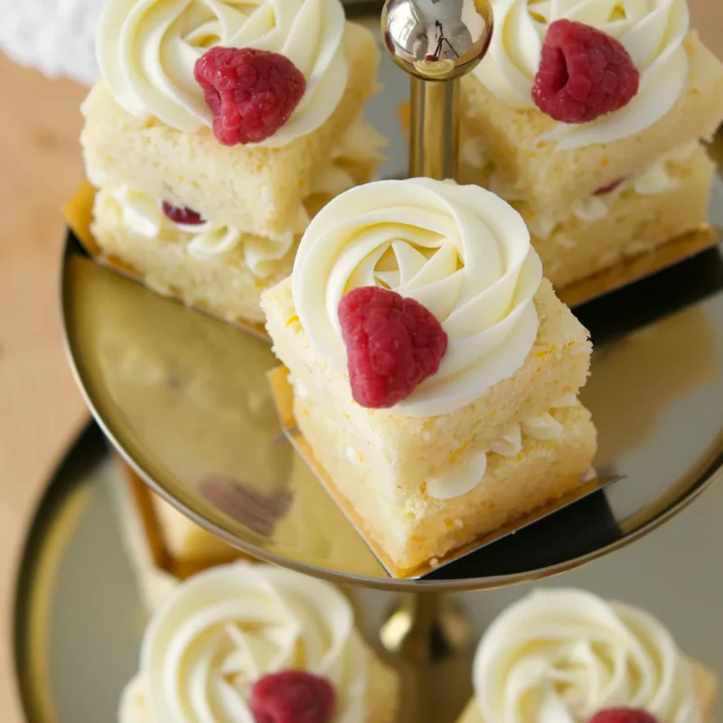 Mimosa cake with namelaka white chocolate and raspberry