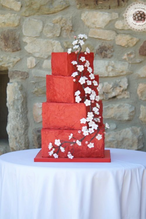Cherry blossom, flor de cerezo, tarta de boda, wedding cake, mericakes, tartas barcelona, spain wedding, cream cake, red velvet, flores de azucar, sugarflowers, red wedding, cake artist 2